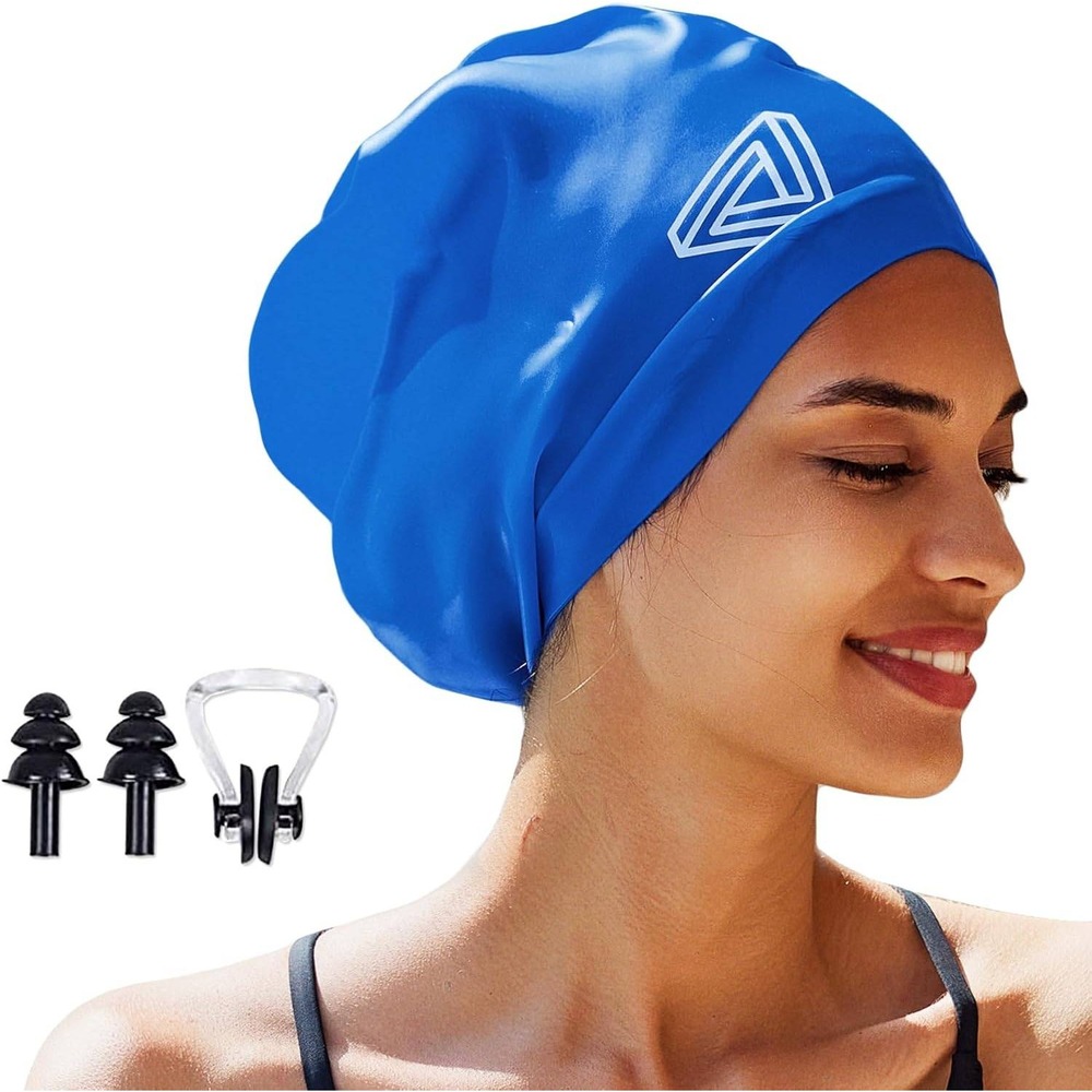 Blue Large Swimming Cap, for‎ Men and Women Suitable for Very Long and Thick